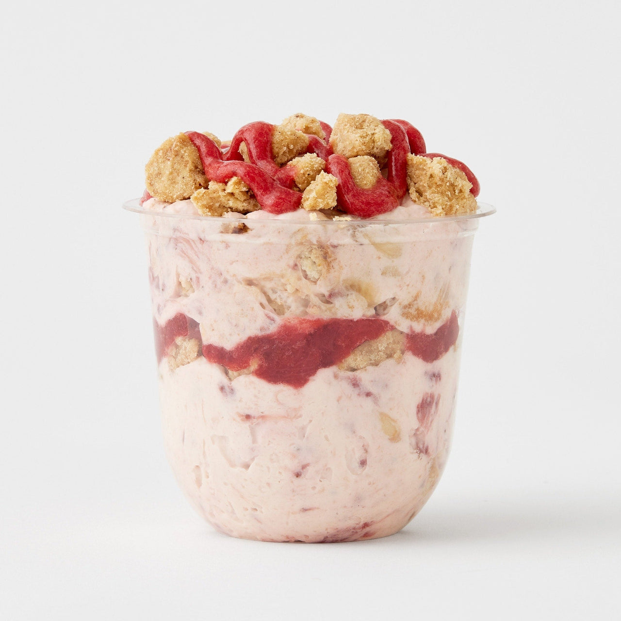 Enjoy layers of creamy vanilla pudding, roasted strawberries, and bananas swirled with roasted strawberry sauce and finished with a golden crumb topping.